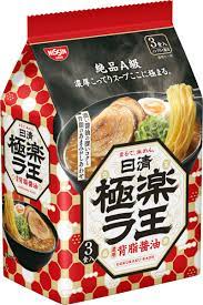 Nissin Gokuraku Raoh Shoyu Seabura Noodle / 日清 極楽ラ王 背油醤油 3P - Konbiniya Japan Centre